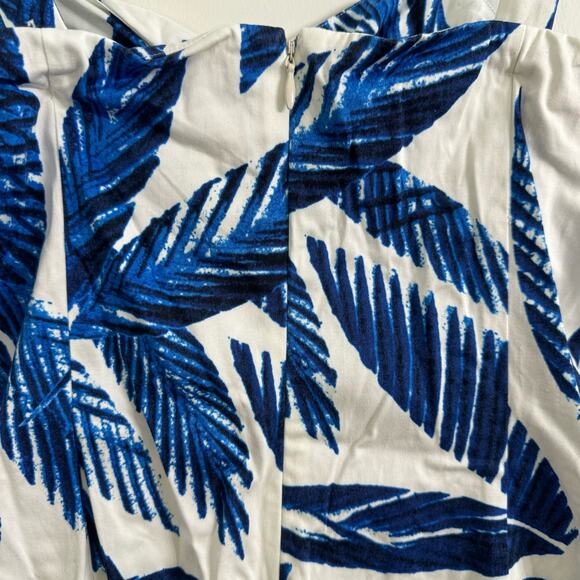 Jones New York Signature Stretch Blue White Tropical Palm Leaf Dress Size 4 - Picture 6 of 7